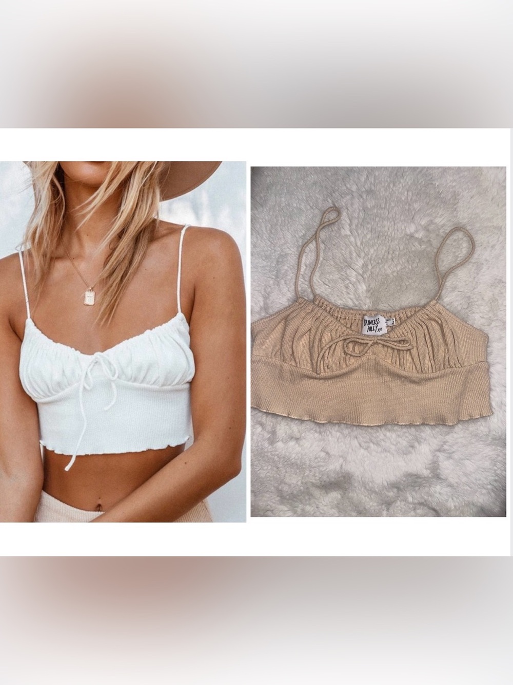 Princess Polly Nude/White Ribbed Drawstring Camisole